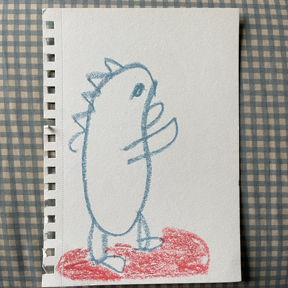 Original Crayon Drawing Dinosaur Monster Outsider Art Whimsical Folk 5.5x8.5